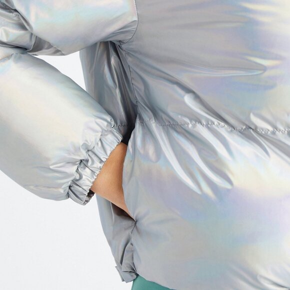 Fabletics Wander Silver Holographic Cropped Puffer Coat - Size Large - Picture 1 of 10